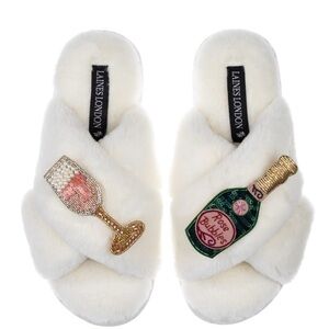 Classic Laines London Slippers with Pink Champagne and Glass Brooches